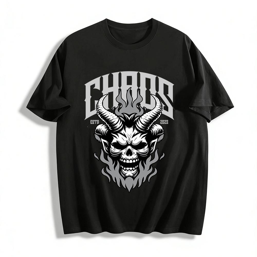 

Dark Demon Skull Chaos Print Trendy Loose Unisex Casual T-Shirt Pure cotton T-shirt XXS