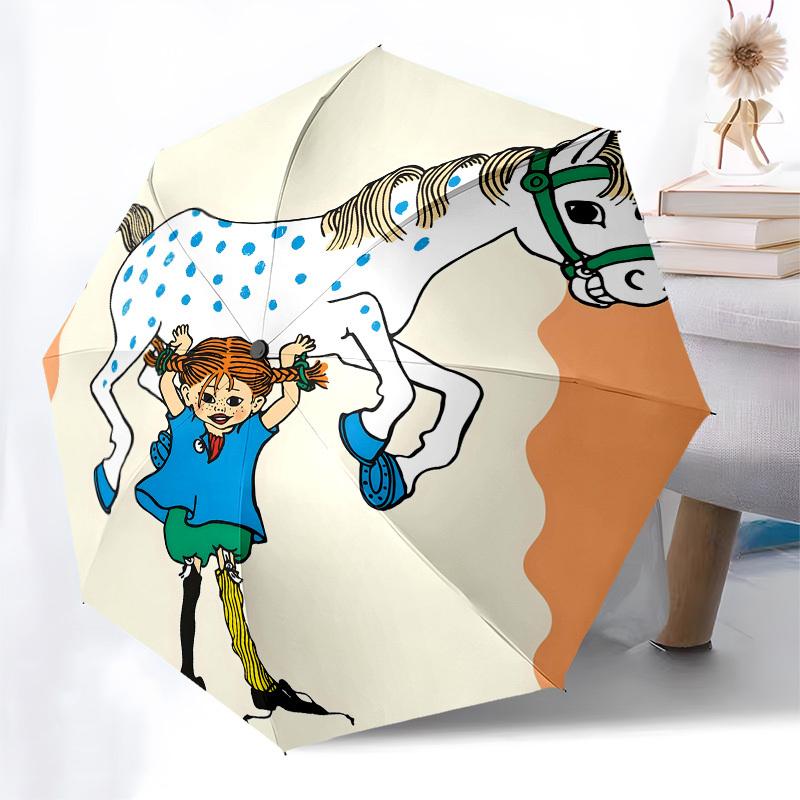 Pippi Calzelunghe, cavallo Apertura e Chiusura Automatica, Struttura a 8 stecche Ombrello Portatile, Adatto per Uomini e Donne in Tutte le Stagioni Perfe