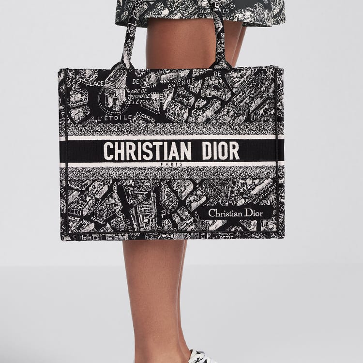 Dior BookTote Embroidery Tote Bag, Shopping Bag, Handbag Medium Women's Black/White M1296ZOMP-M993