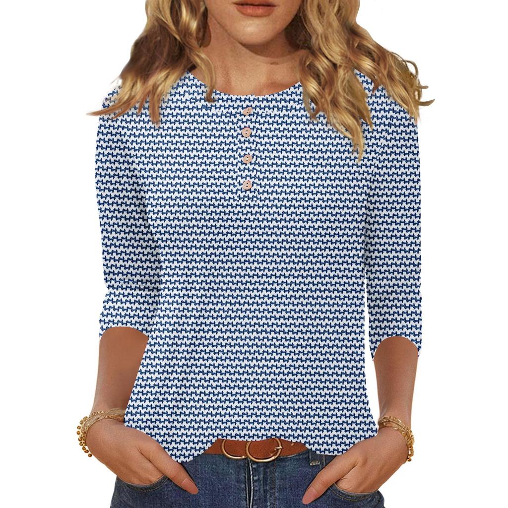 3/4 Sleeve Shirts For Women Button Down Shirt  Top For Women Half Button Down Print Graphic Blouse