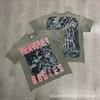 Unisex Oversized Box Fit Cotton Tee With Embroidered Rhinestone Washed Print Round Neck Short Sleeve Casual Top