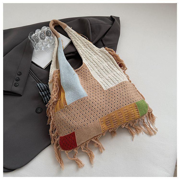 Women's Lazy Style Knitted Tote Bag - Versatile, Fashionable, Large Capacity, Single Shoulder, White