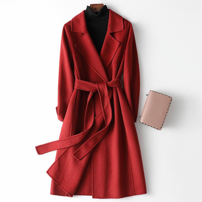 Autumn and Winter New Double-sided Woolen Cashmere Coat Women's Long Slim and Thin High-end Fashion Fashion Woolen Coat