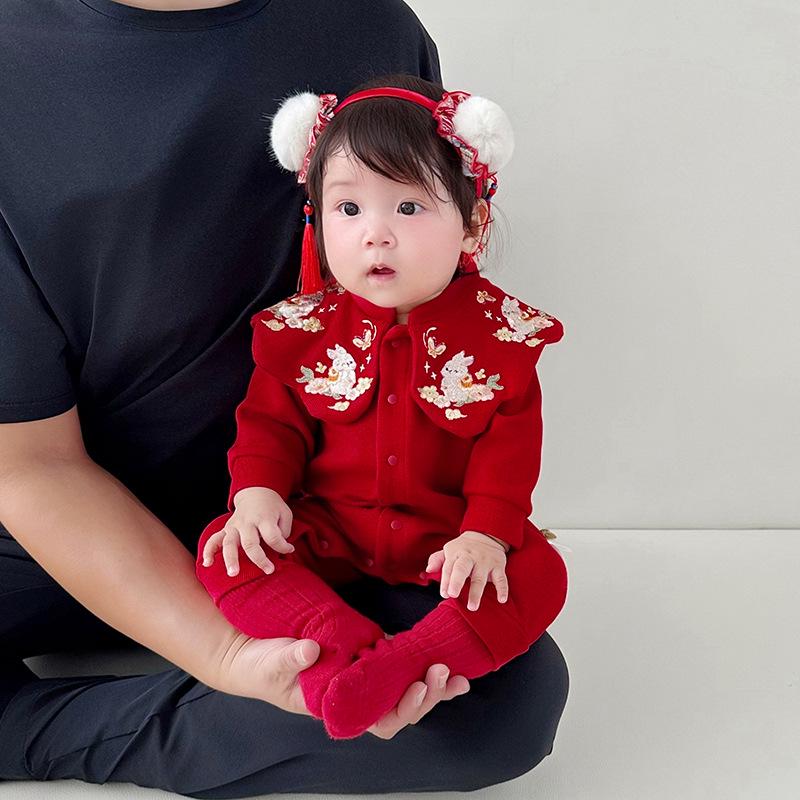 Festive Red Autumn Romper for Newborns and Infants – Class A Baby Bodysuit