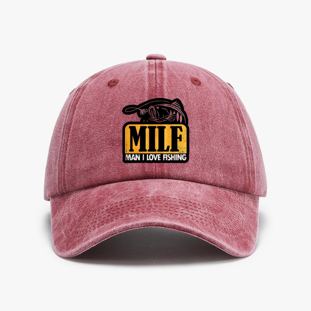 MILF Unisex Ich liebe Angeln Baseballkappen Mode Vintage Gewaschener Denim Hut Schirmmütze Angler Sonnenschutzmützen