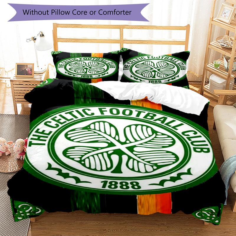 Celtic Football Club Crest Printed Pattern Duvet Cover Set – includes 1 duvet cover and 2 matching pillowcases Bedroom decor Christmas gifts
