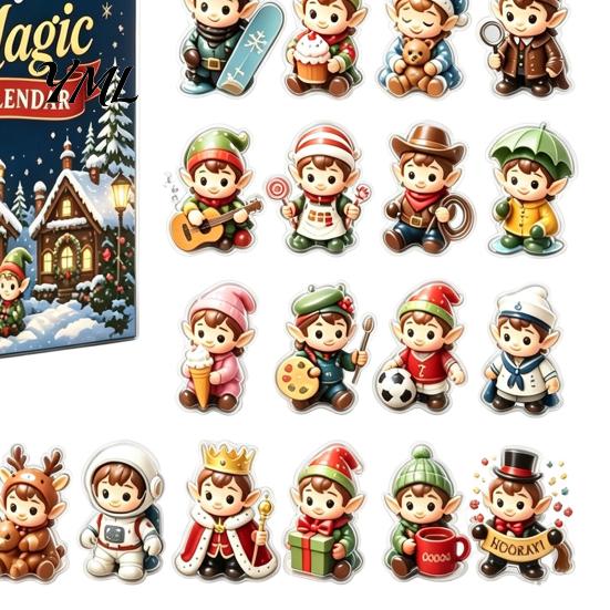 Winter Village Theme Gift Box Magic Elf Advent Calendar, 24 Day Acrylic 2D Ornament Set with Christmas Ornaments Cute Mini Figures, Tree Hanging