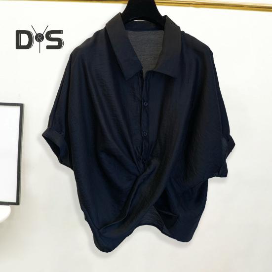 Ženy Léto Košile s klopou Topy Batwing Krátký rukáv Křížový Nepravidelný design Jednoprsé Topy Ležérní oblečení Streetwear