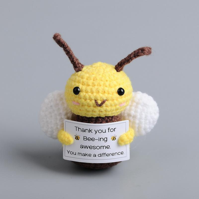 New Positive Energy Goose Hug Pocket Mini Handmade Plush Wool Knitting Doll with Card Funny Christams Gift Home Room Decoration