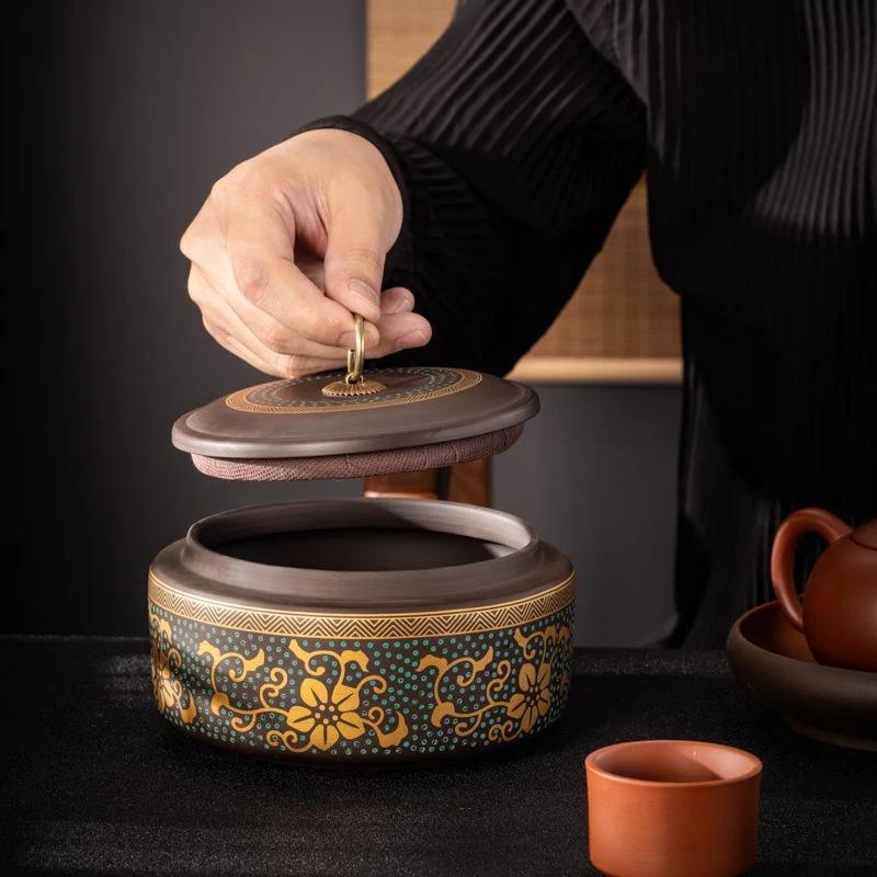 Purple Clay Tea Caddy Ceramic Large Airtight Pot Universal Half Catty Black Tea Green Tea Pu'er Tea Pot Household Storage Tank