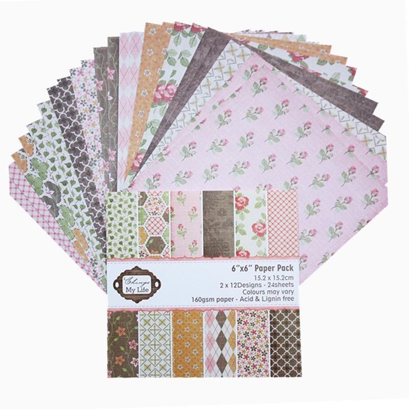 24 Sheets Flower Craft Paper Pads Cutting Dies Art Background Origami Scrapbooking Card Making