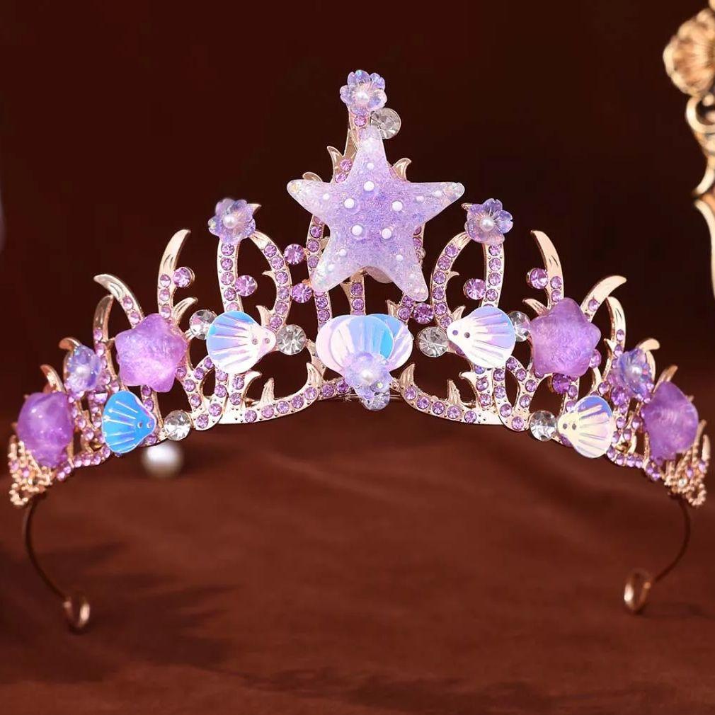 

DIEZI Korean Sweet Cute Rhinestone Tiara For Women Party Luxury Elegant Bridal Bride Crystal Crown Hair Accessories Jewelry фіолетовий