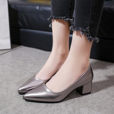 Soft Leather Pumps Women Shoes Comfortable Office Shoes Square Heel Shallow Pointed High Heels Slip-On Ladies Wedding Shoes