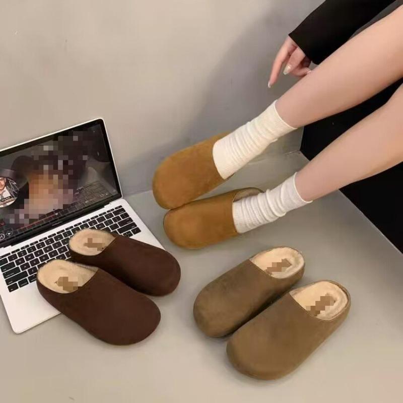 New Thick-soled, Closed-toe, Half-slipper and Warm Cotton Shoes with Added Fleece