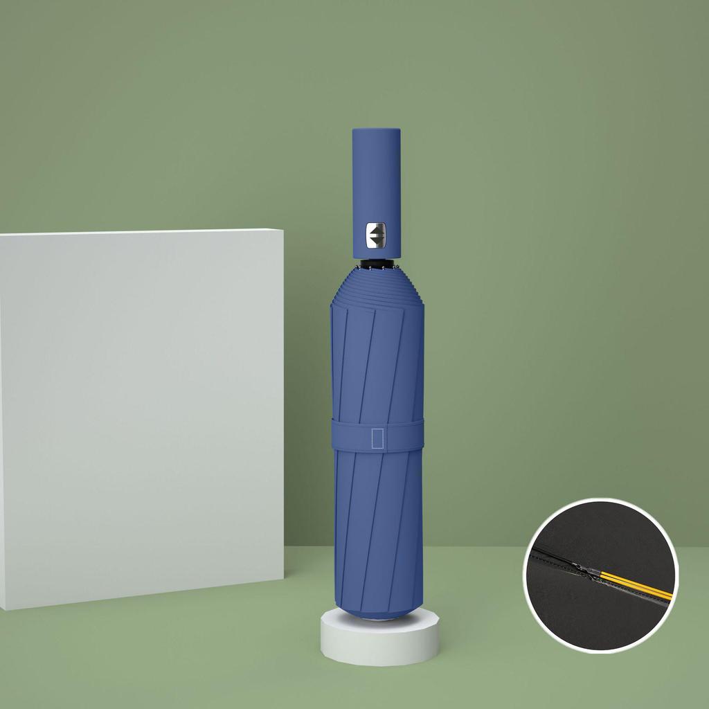 60-Bone Double-Rib Automatic Folding Umbrella: Black Sunshade & Rain Protection, Dual-Use for UV Sunscreen or Business Advertising.