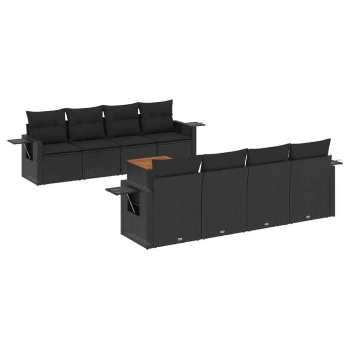 VidaXL Salon de Jardin avec Coussins 9 pcs, Canapés de Terrasse, Ensemble de Meubles de Patio, Mobilier d'Extérieur, Noir 3224480
