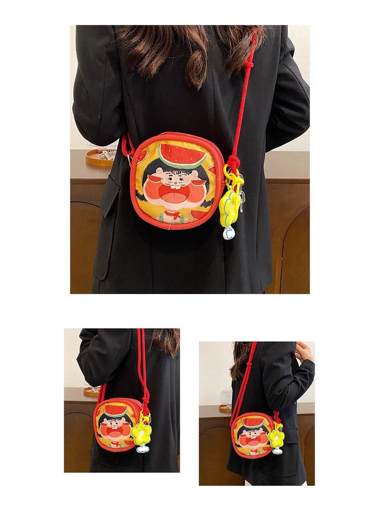 Women's Cartoon Print Canvas Crossbody Bag with Cute Coin Purse