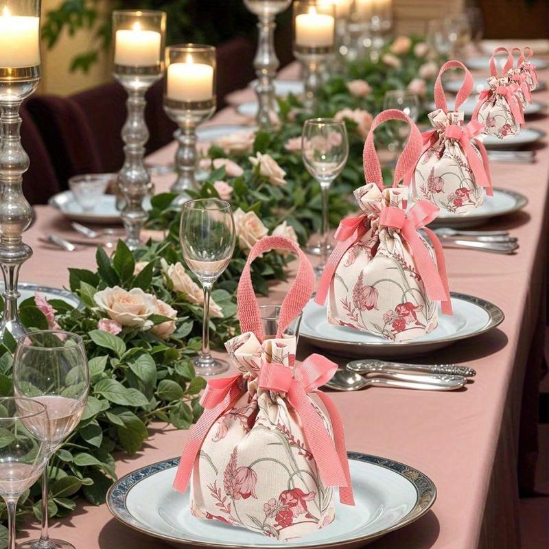 Floral Small Gift Bags with Handles, Small Flower Candy Bags, Tea Party Gift Bags, Jewelry Bags with Drawstring, Canvas Small Candy Bags