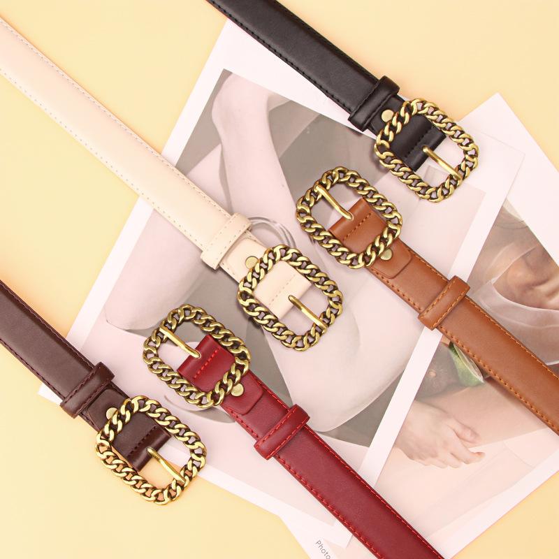 Retro simple chain square buckle women's belt fashionable versatile dress coat decorative belt women's belt