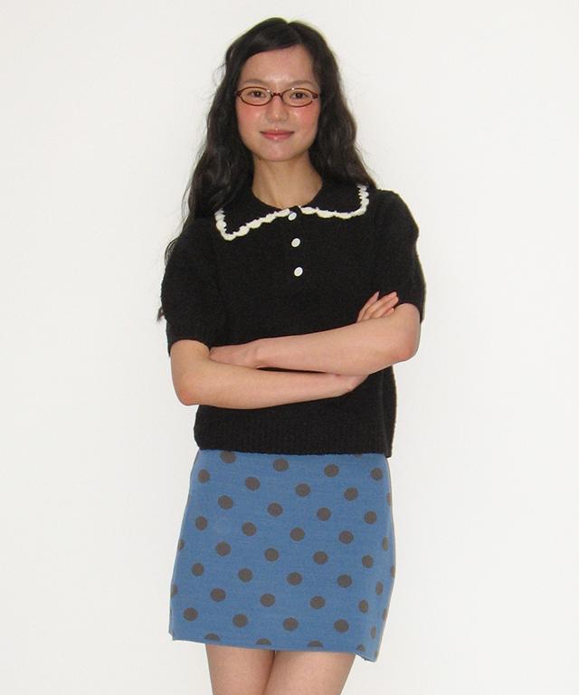 RONRON Handmade Collar Short Sleeve Knit Black