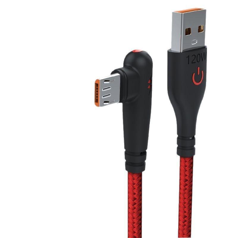 120W Fast Charging Elbow Micro USB Cable for Huawei, Vivo, Oppo, Meizu Phones