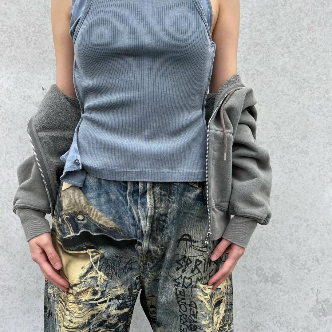 

2025 High Street Distressed Hand-Painted Graffiti Wide-Leg Jeans for Women - 3D Printed, Washed, Spring Style 3XL