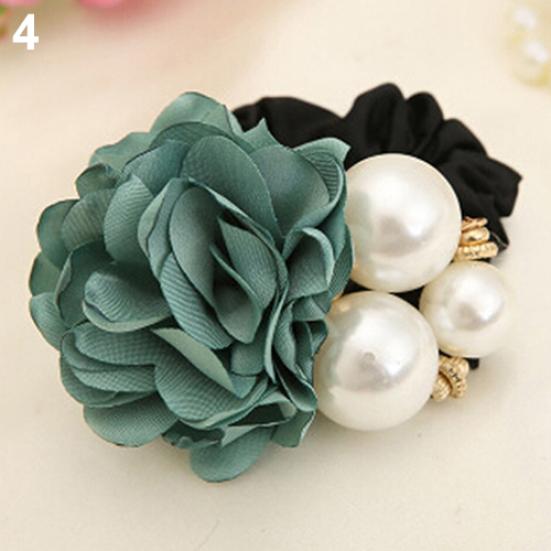 Women Satin Ribbon Rose Hairband Elastic Hair Ties Band Rope Ponytail Holder