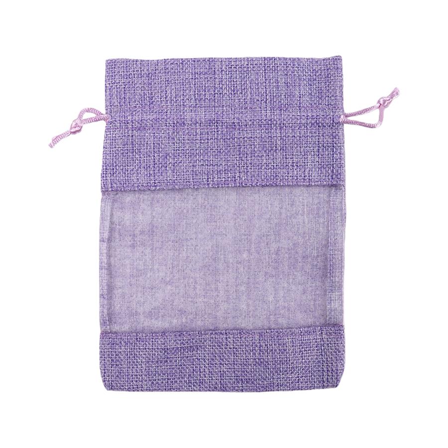 5Pcs Linen Drawstring Bags with See-Through Window, Organizer & Gift Pouch for Wedding Jewelry Store
