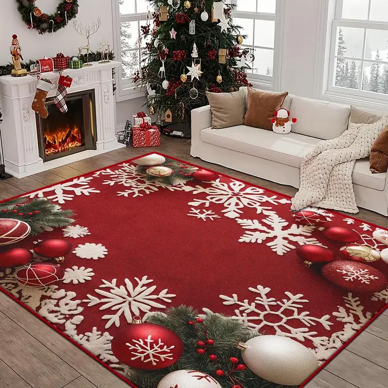 Christmas Snowflake Pattern Washable Floor Mat For Indoor Area, Soft And Comfortable, Suitable For Home Decoration