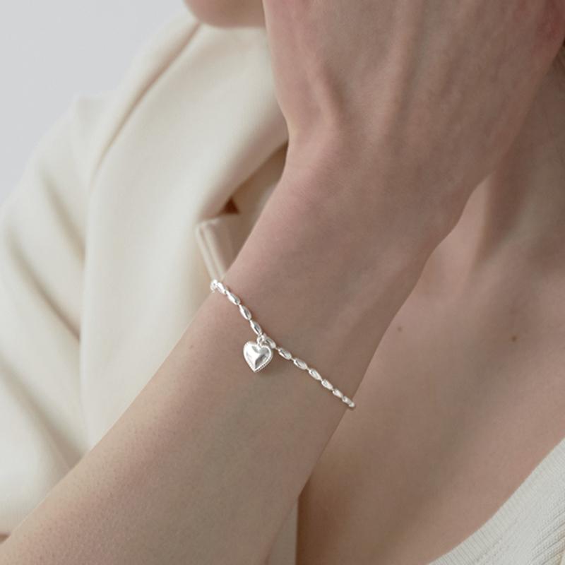 

S925 Silver Heart Rice Grain Bracelet Accessory Stylish Sweet Smooth Heart Bracelet Birthday Party Fine Jewelry For Women 19cm