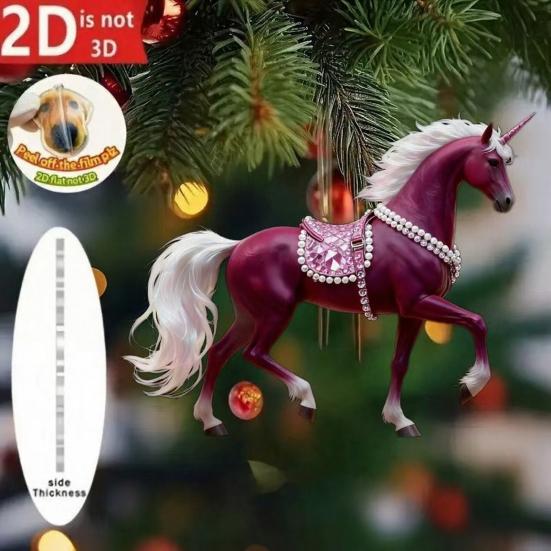 Pferdeornament 2D Acryl Pferd Auto Rückspiegelanhänger Flacher Weihnachtsbaumanhänger Auto Innenraum Hängedekoration für Frauen Mädchen