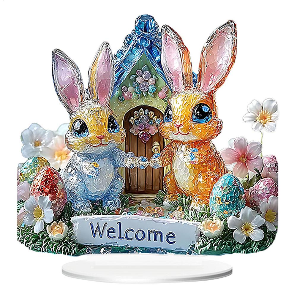Easter 2D Flat Decoration Acrylic Statue egg bunny Easter Decor for Desk Spring Easter Stand Figure Indoor Home Decoration