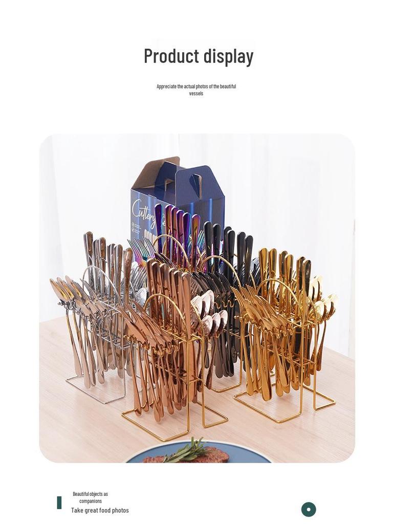 24-Piece Stainless Steel Cutlery Set: Steak Knife, Fork, Spoon & Dessert Spoon