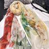 Red Green 100% Mulberry Silk Scarf Women Luxury New Floral Design Long Scarves Wraps Summer Chiffon Beach Cover Wrap 180*110Cm
