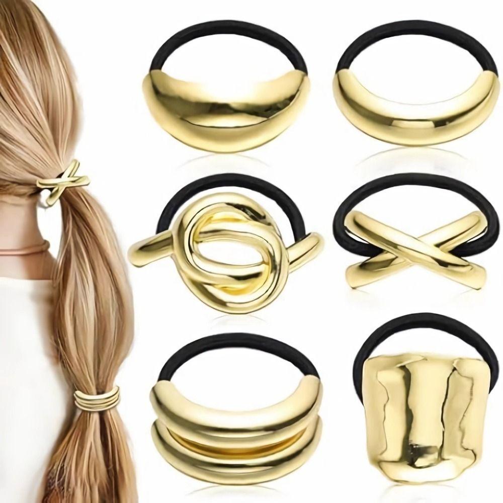 Holder Irregular Shape Metal Hair Cuff Golden Color Geometric Charms Ponytail Holder Silver Metal Elastic Scrunchies Women