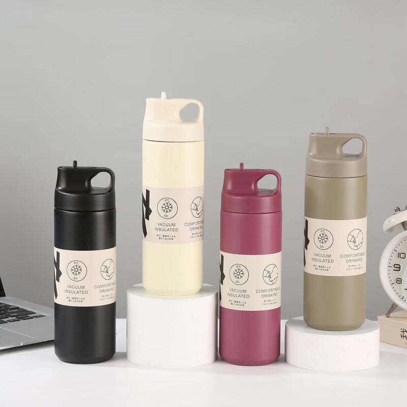 

Portable 304 Stainless Steel Insulated Straw Water Bottle with Handle 1 piece - random color