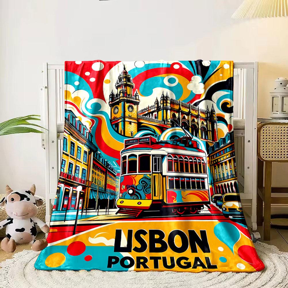 Lissabon Portugal Tram Deken slaapkamer Deken voor Woonkamer Bank lunchpauze Zachte plaid voor Vriend's festival Cadeau
