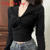 Long Sleeve T Shirt For Women Short Crop Top With V Neck For Autumn Casual Wear