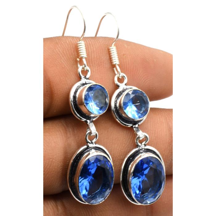 Blue Topaz Gemstone Ethnic Handmade Drop Dengle Earring Jewelry ER 028