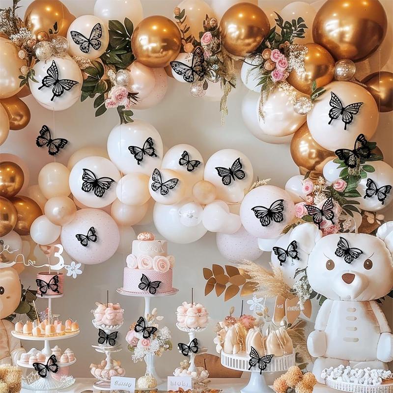 20Pcs 3D Retro Butterfly Transparent Black Stickers Holographic Laser Decals for Home Room Birthday Party Decor DIY Supplies