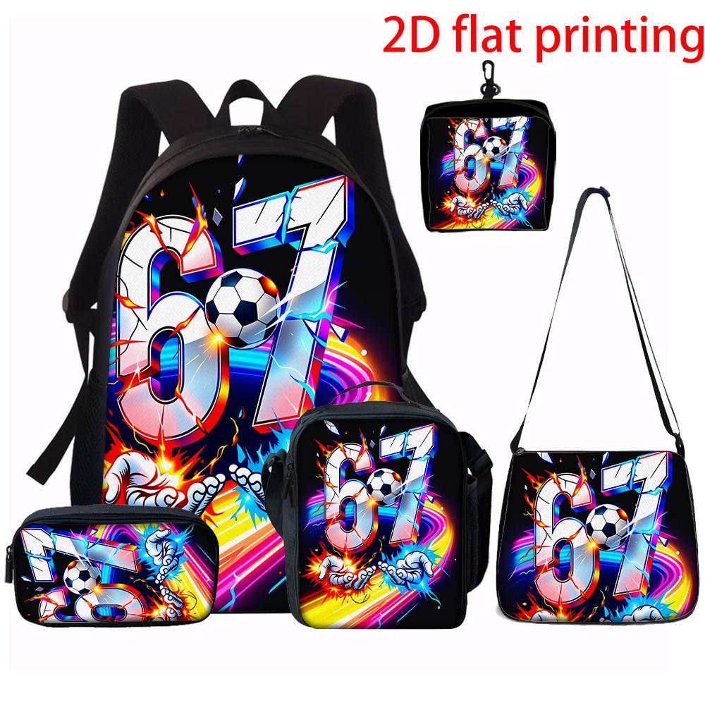 Ensemble de 3 sacs à dos Motif Numéro 67 de Football Léger Spacieux Sac Scolaire de Voyage avec Sac de Transport Trousses à Crayons Cadeau