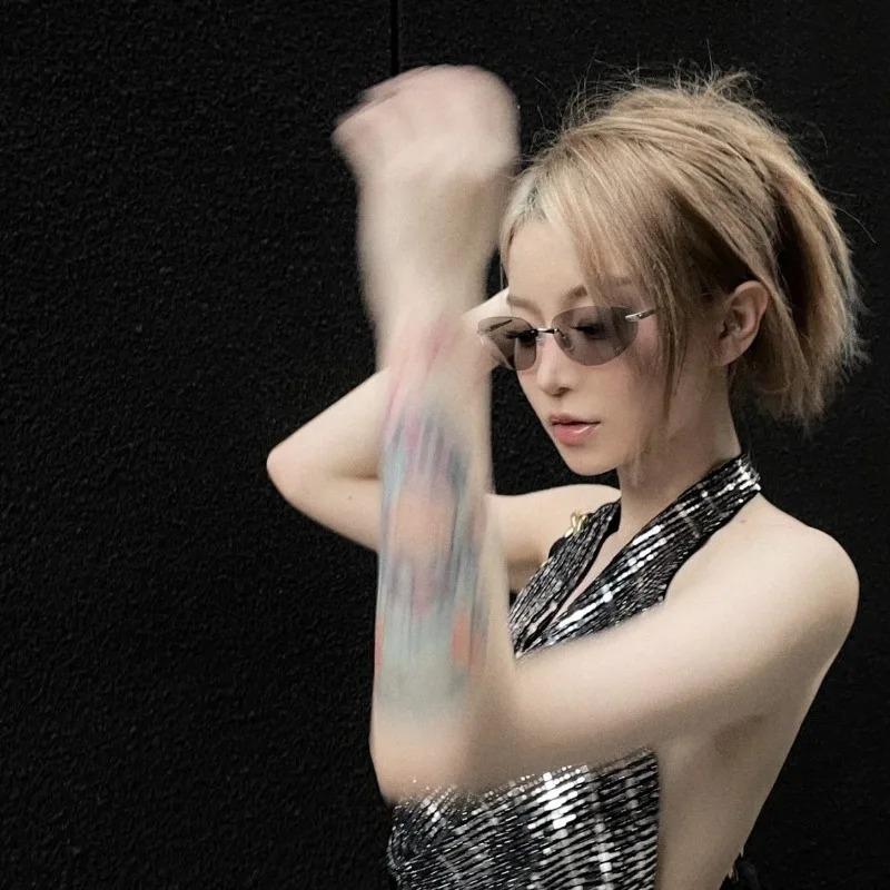 Women Y2K Rimless Sunglasses Luxury Brand Frameless Sun Glasses Future Korean Styles Cat Eye UV400 Sunglass Trendy Goggles