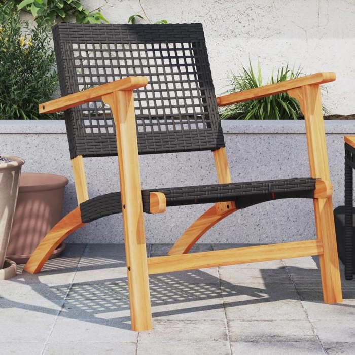 VidaXL Lot de 2 Chaises de Jardin, Sièges de Patio, Meubles de Terrasse Arrière-cour Extérieur, Noir Résine Tressée et Bois 365868