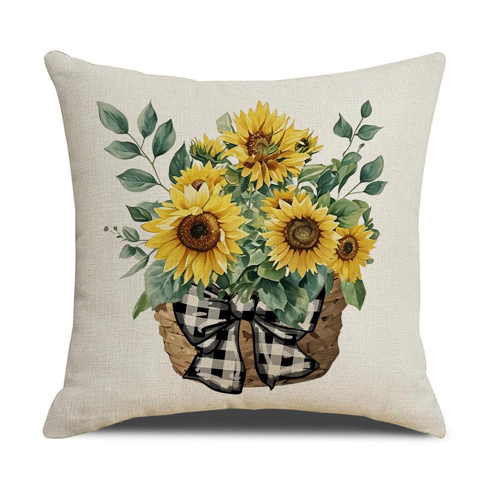 Summer Sunflower Letter Linen Pillowcase Outdoor Party Sofa Cushion Bedroom Pillow