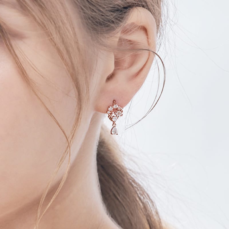 CRANNE 14K GF Flower Stone One-Touch Earrings C24EGF193