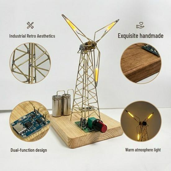 Rotatable Copper Wire Windmill Light: DIY Industrial Iron Tower Creative Lamp