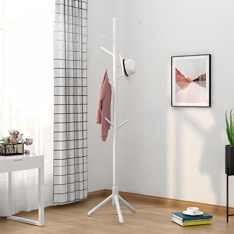 Solid Wood Coat Rack, Floor Standing Clothes Hanger, Household Simple Clothes Drying and Bag Hanging Rack