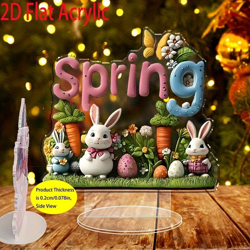 2D Flache Boho Fröhliche Osteratmosphäre Acryl Osterei und Hase Thema Schreibtischdekoration, Geeignet für Wanddekoration, Veranda, Zimmer, Villa, Akzente