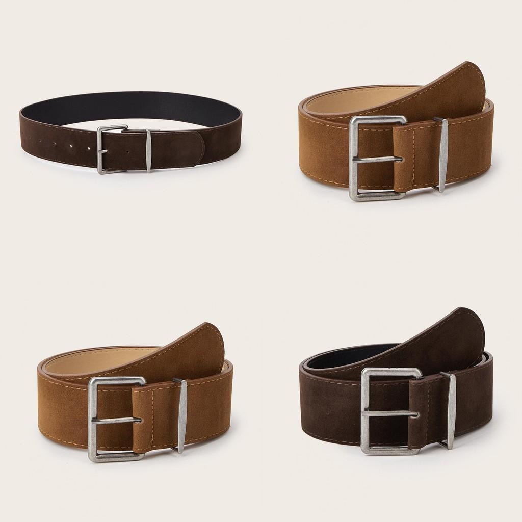 Simple Solid Color Suede Square Buckle Decoration Women Casual Belt