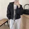 Autumn Vintage Korean Hooded Zipper Casual Solid Color Long Sleeve Jacket for Women